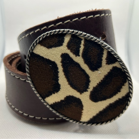 Belly Loops Accessories - Belly Loops belt leather animal print metal buckle brown silver heavy stitch 40”